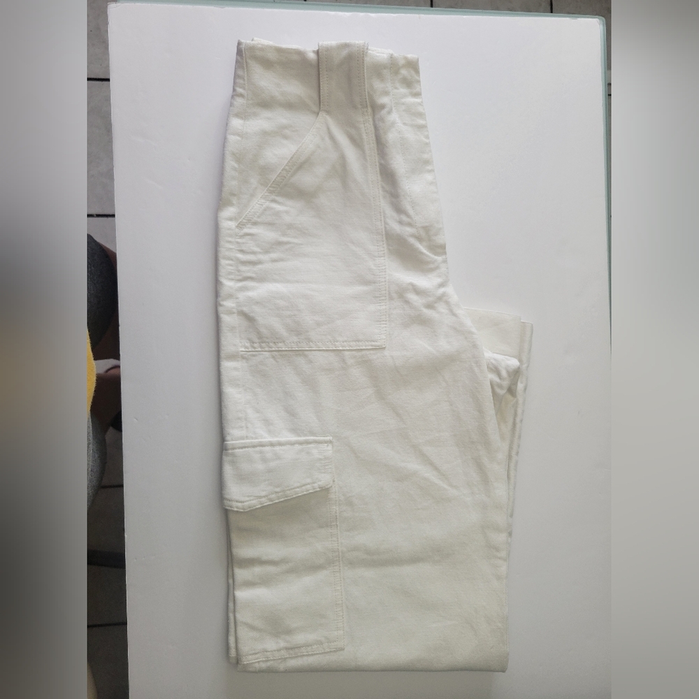 Zara Cream Cargo Pants Straight Leg Cotton